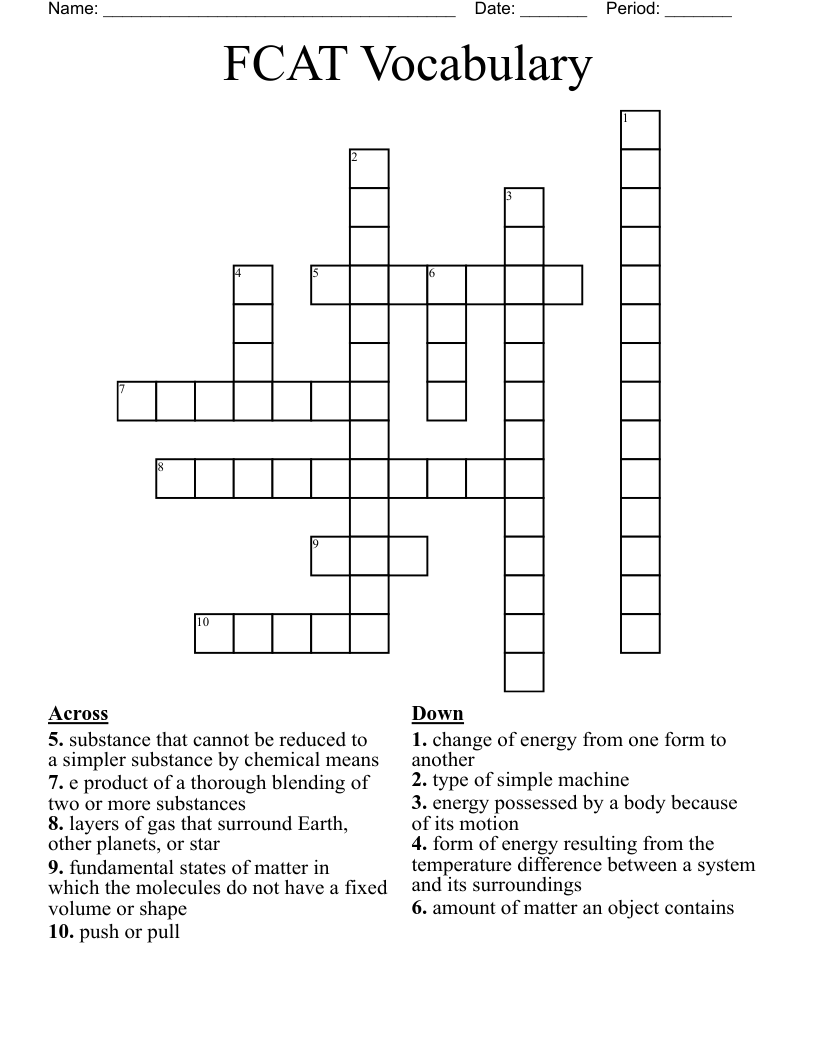FCAT Vocabulary Crossword