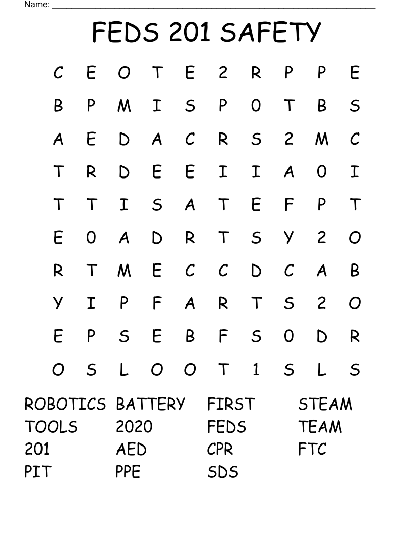 FEDS 201 SAFETY Word Search