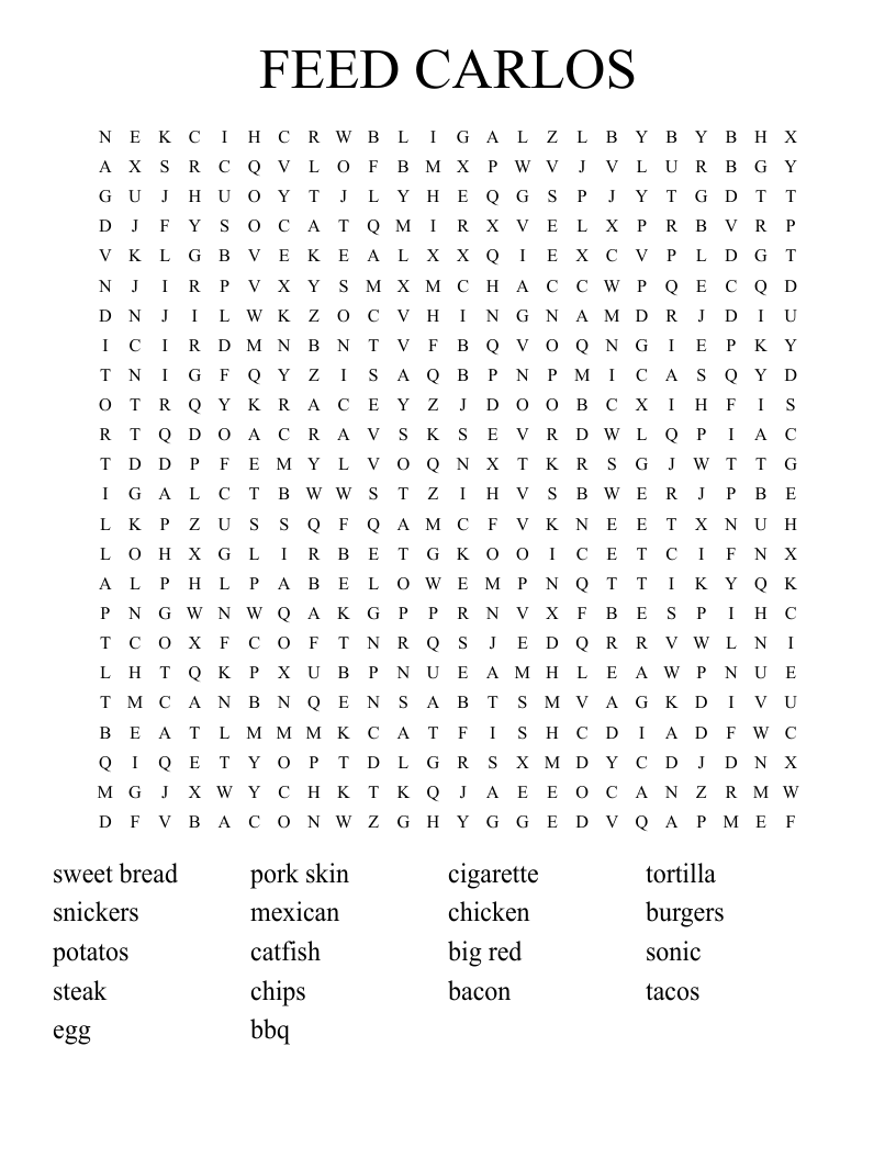 FEED CARLOS Word Search