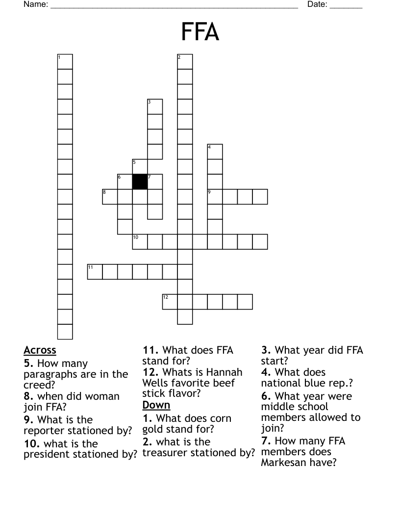 FFA Crossword WordMint