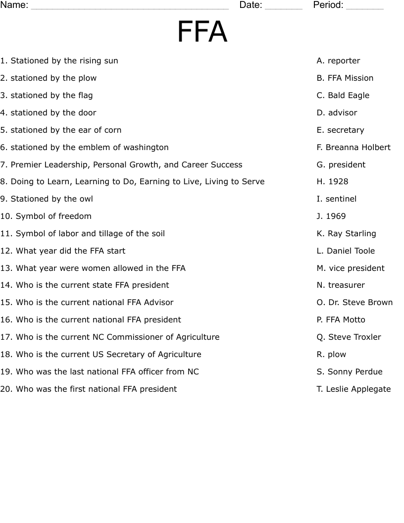 FFA Worksheet - WordMint
