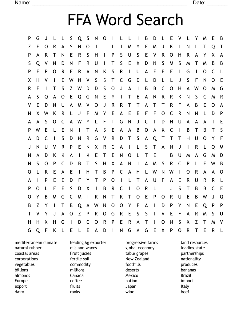 FFA Word Search WordMint