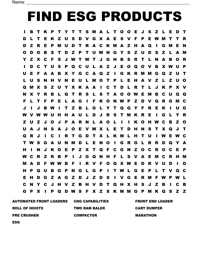 FIND ESG PRODUCTS Word Search