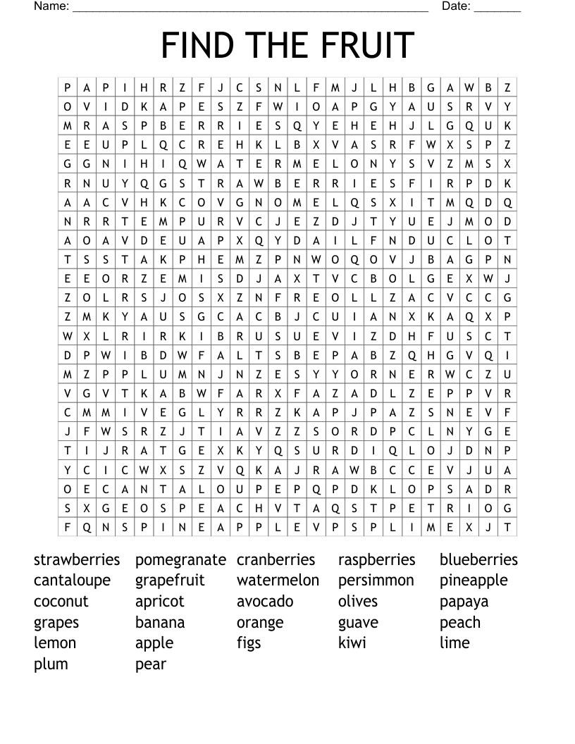 FIND THE FRUIT Word Search WordMint