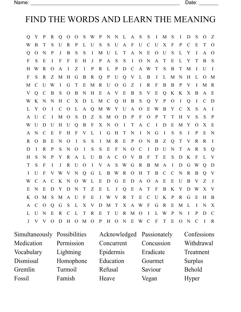 FIND THE WORDS AND LEARN THE MEANING Word Search