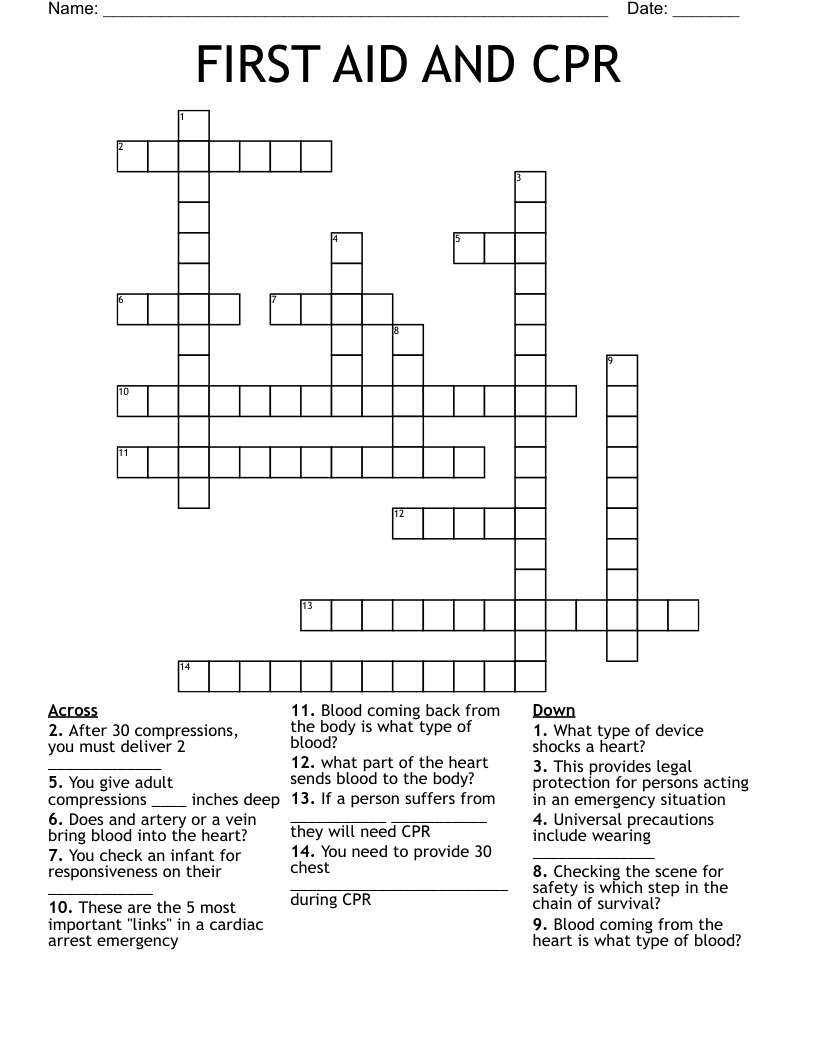 CPR AED Crossword WordMint