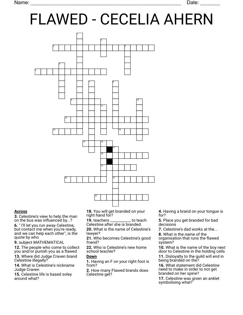 FLAWED CECELIA AHERN Crossword WordMint