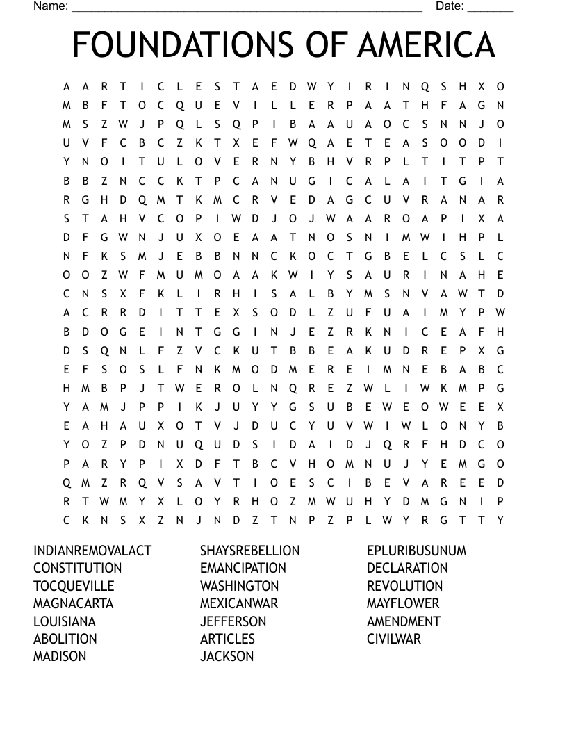 FOUNDATIONS OF AMERICA Word Search WordMint