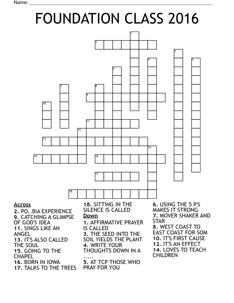 FOUNDATION CLASS 2016  Crossword