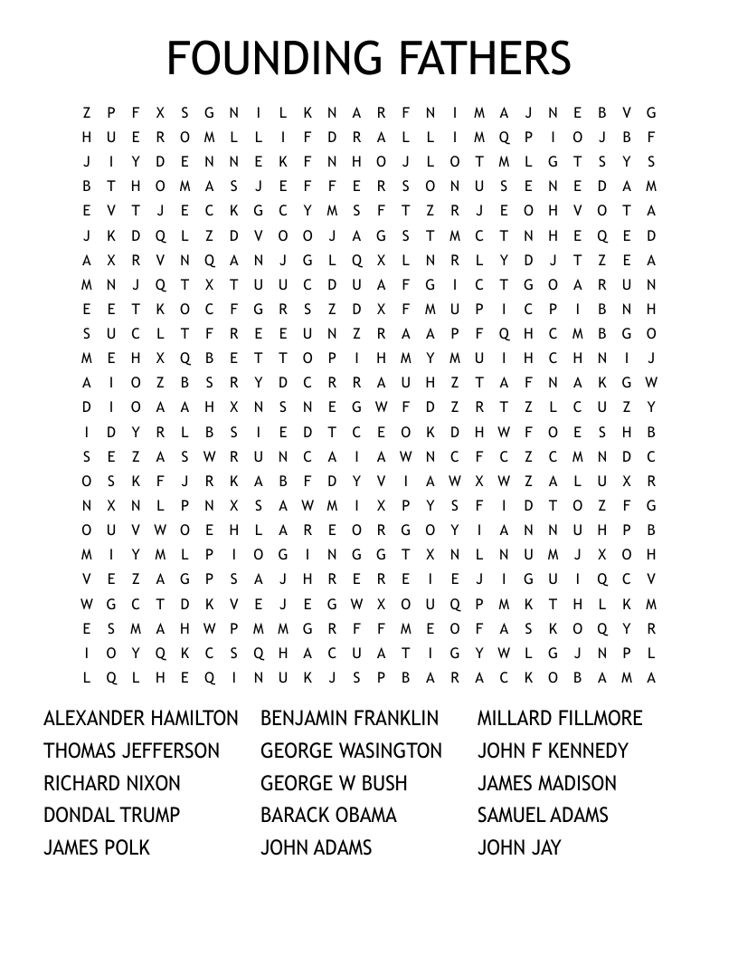 FOUNDING FATHERS Word Search WordMint FOUNDING FATHERS Word Search WordMint