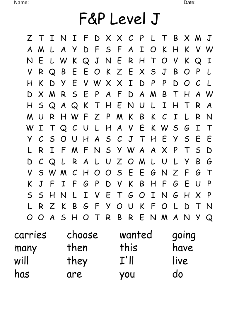 F P Level J Word Search WordMint