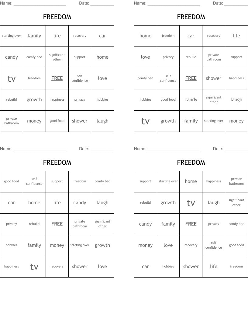 FREEDOM Bingo Cards