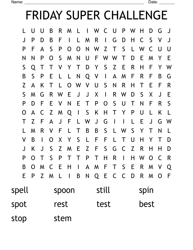 FRIDAY SUPER CHALLENGE Word Search