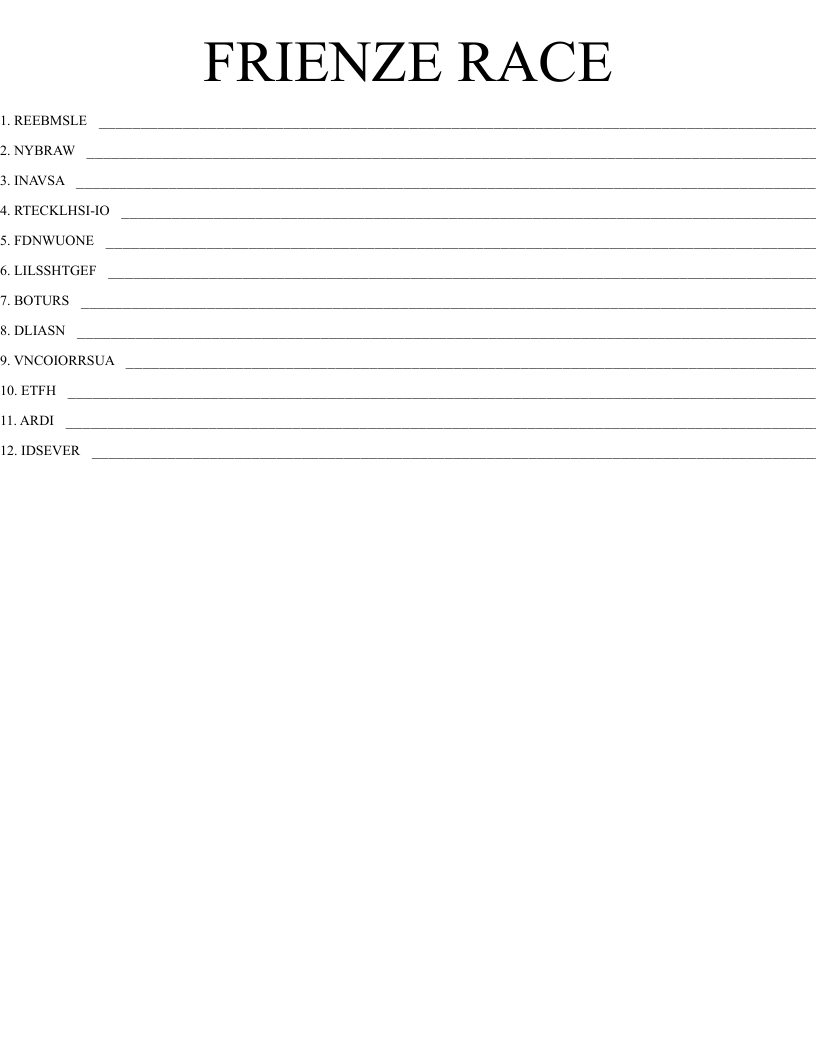 FRIENZE RACE Word Scramble