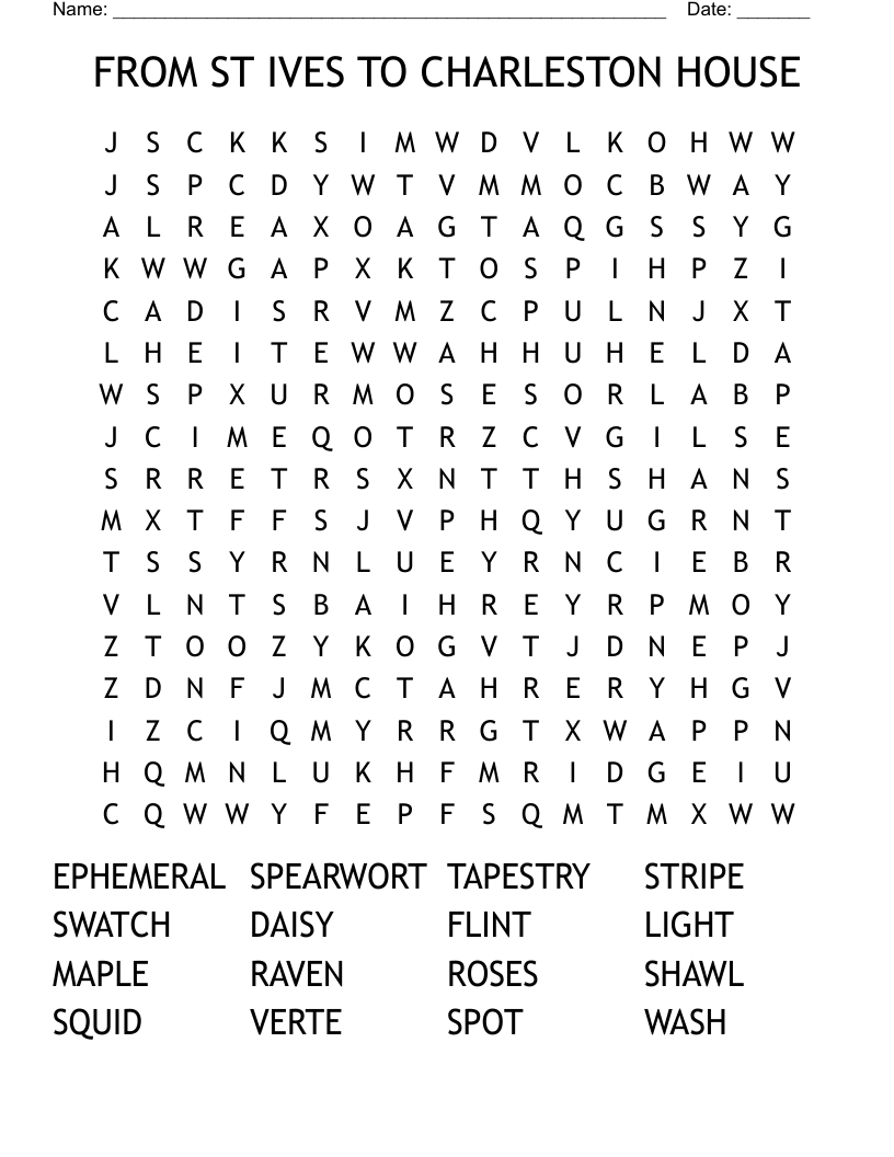 FROM ST IVES TO CHARLESTON HOUSE Word Search