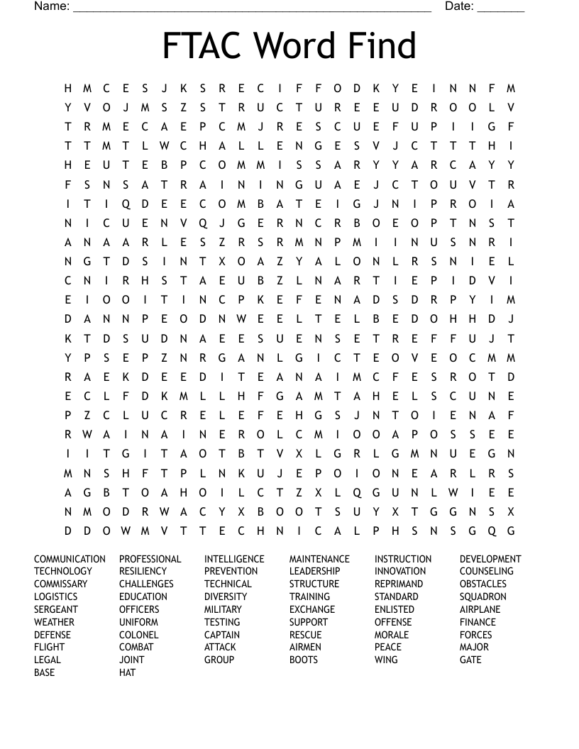 FTAC Word Find Word Search