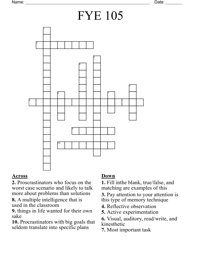 FYE 105 Crossword
