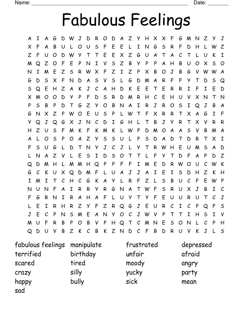 Fabulous Feelings Word Search