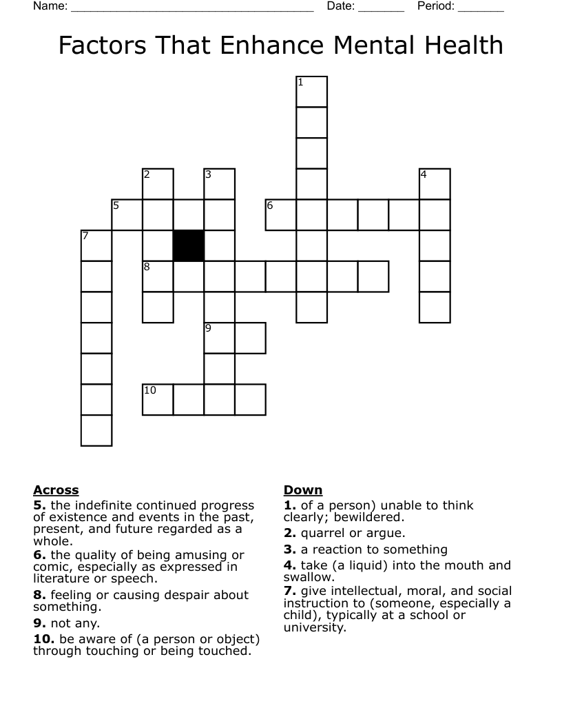 Factors That Enhance Mental Health Crossword