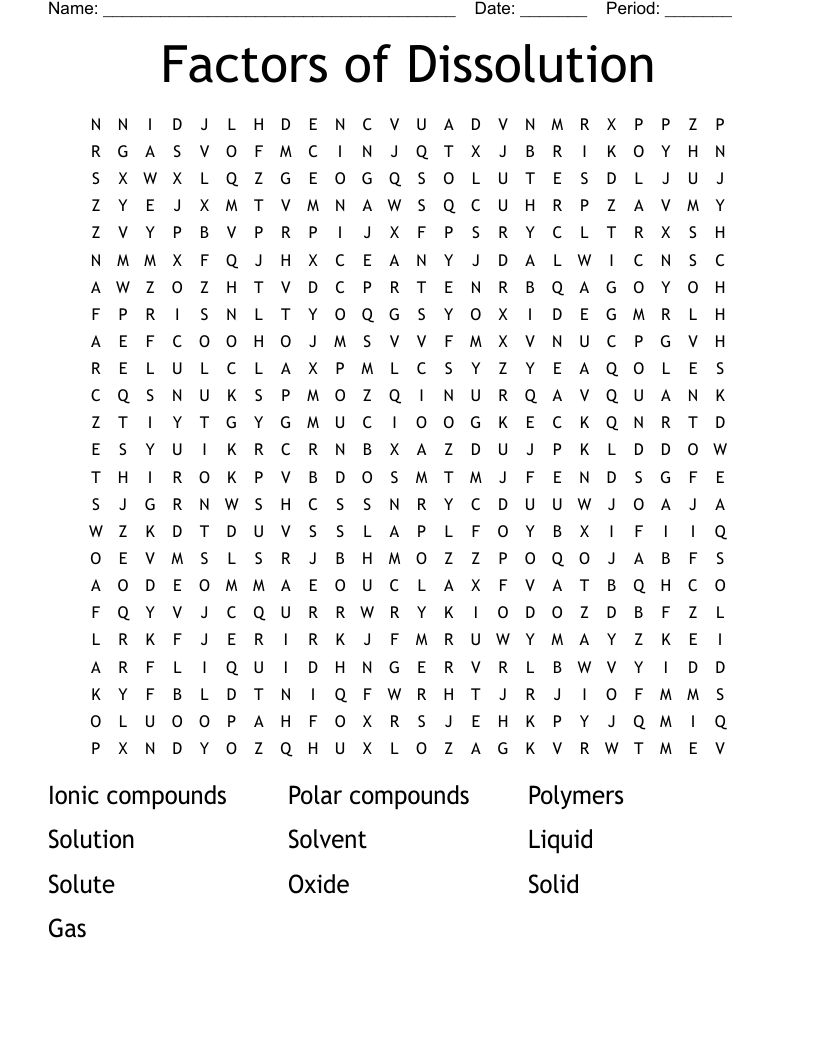 Factors of Dissolution Word Search