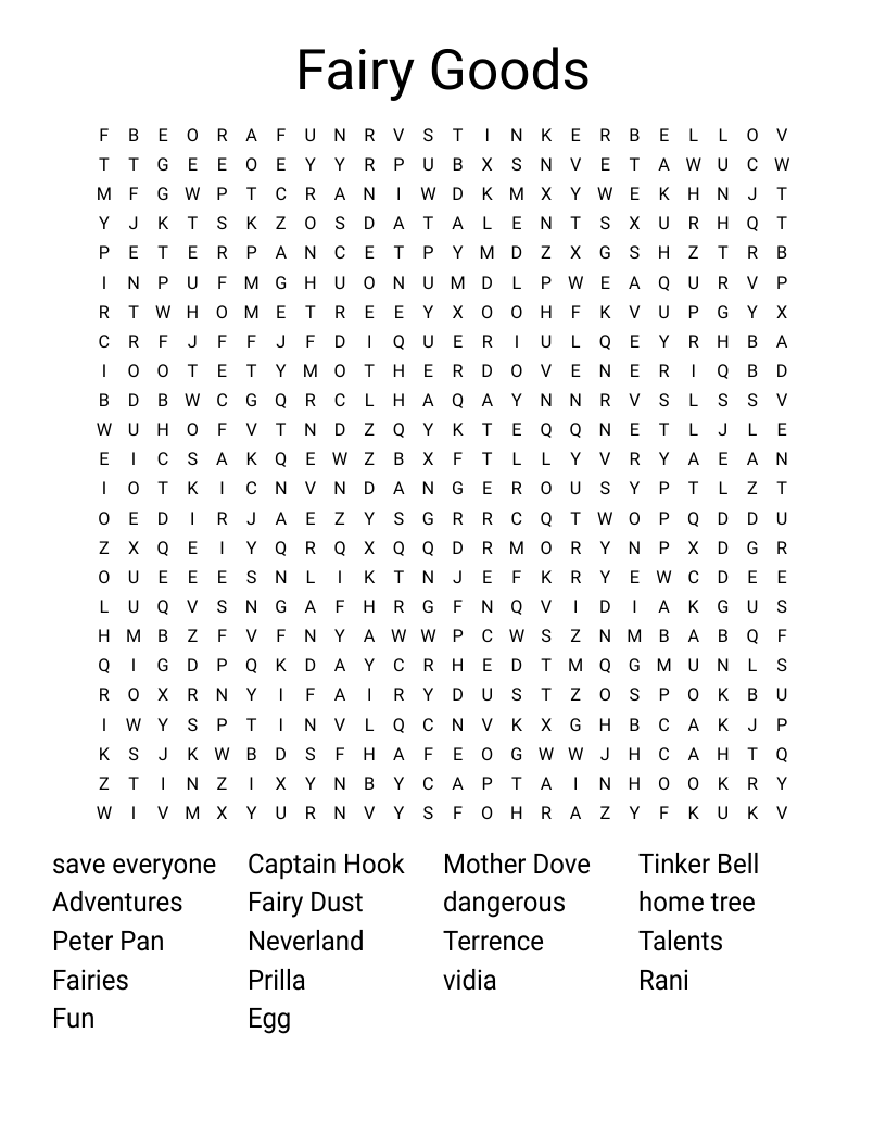 Fairy Goods Word Search