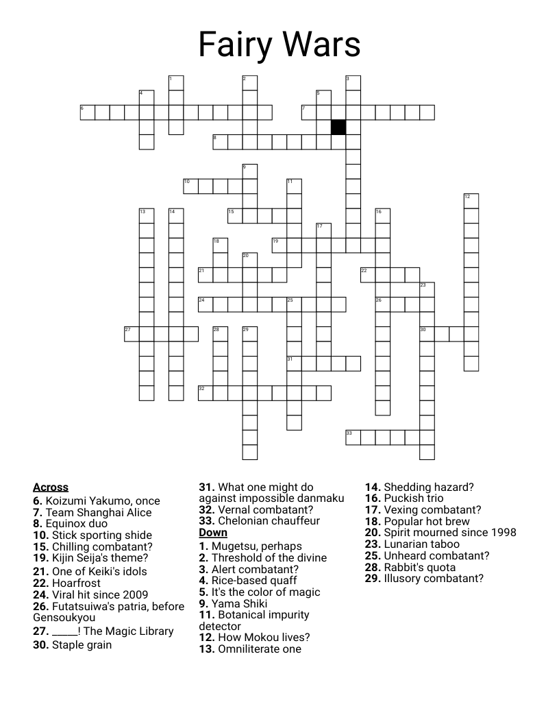 Fairy Wars Crossword