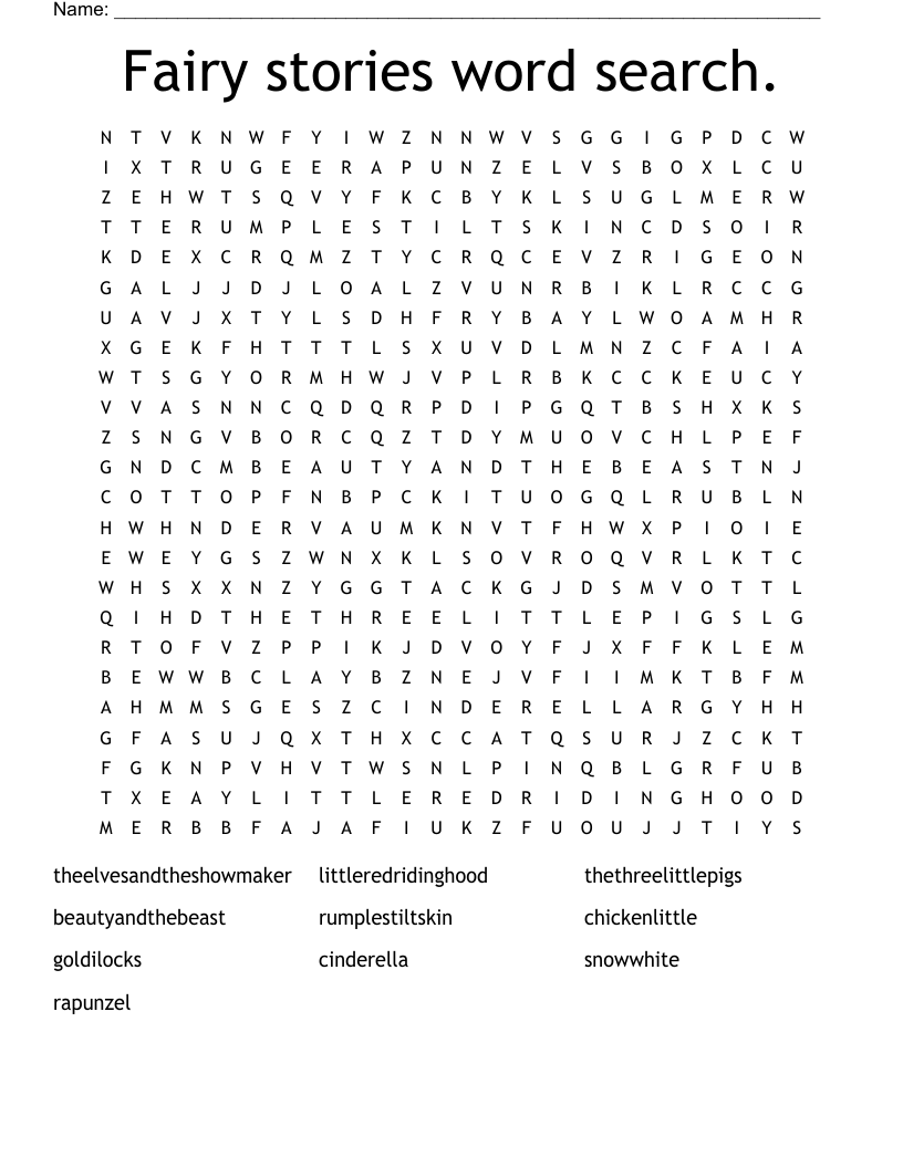 Fairy stories word search.
