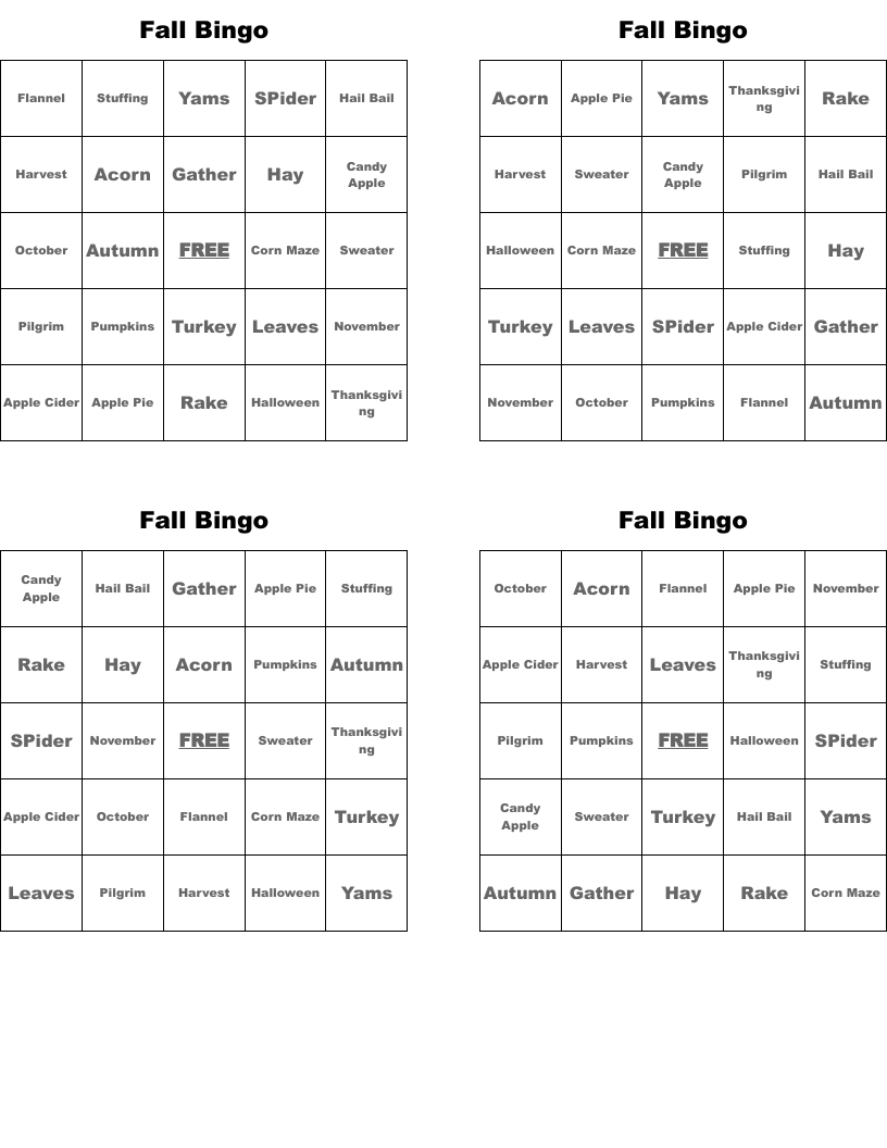 Fall Bingo