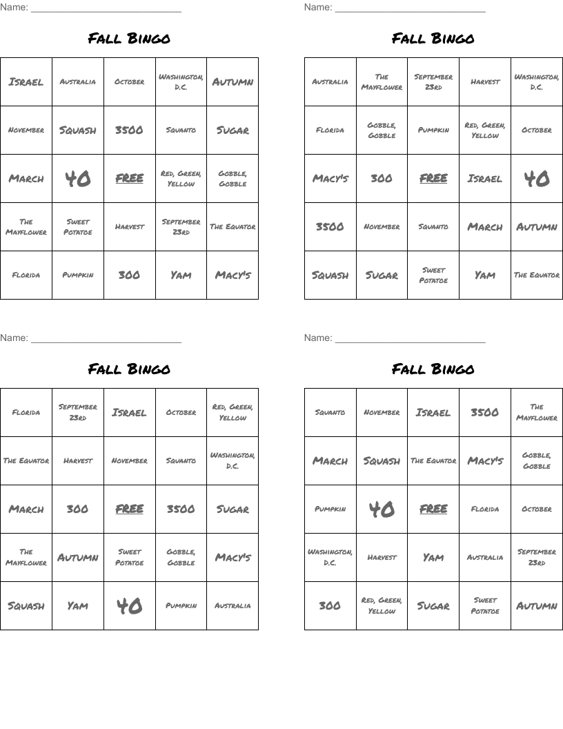 Fall Bingo