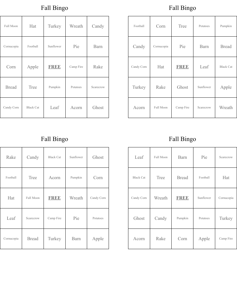 Fall Bingo