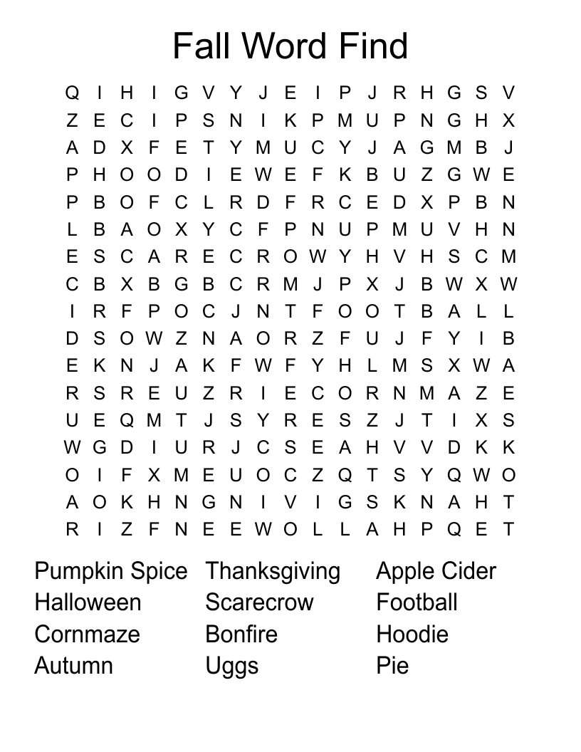 Fall Word Find Word Search