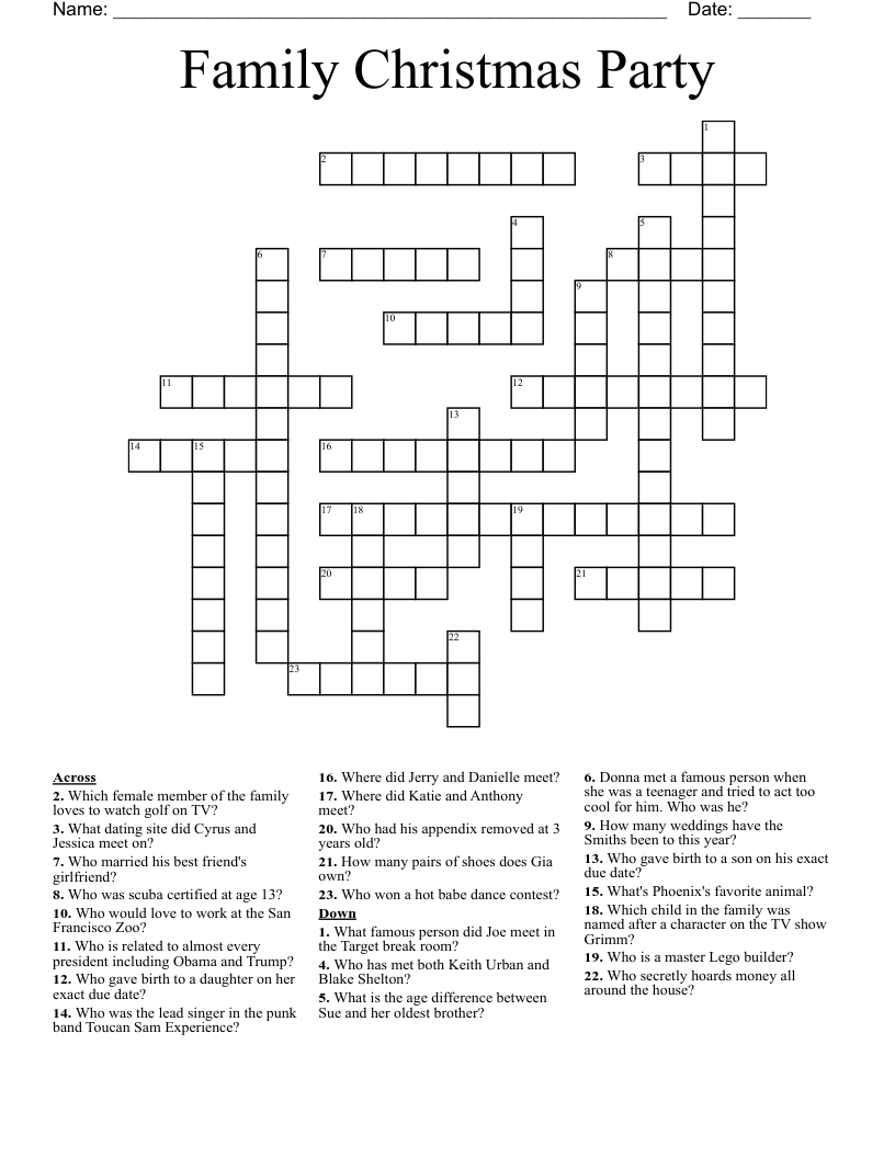 Family Christmas Party Crossword - WordMint