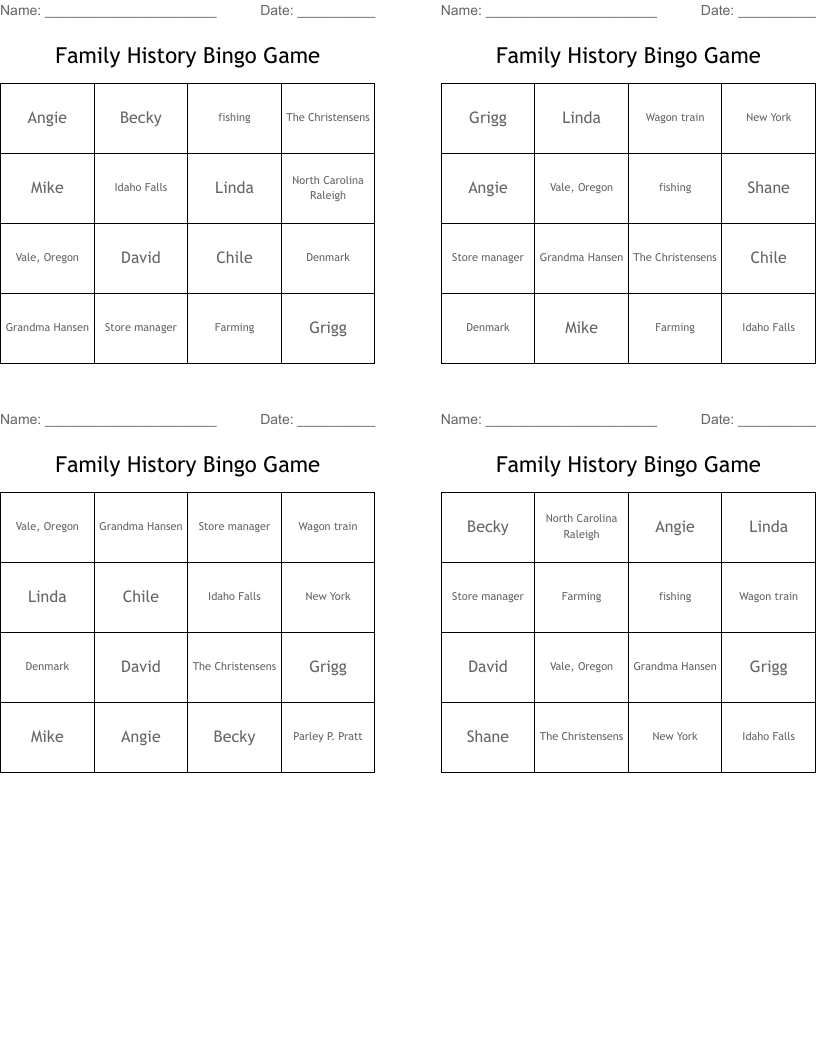Family History Bingo Game WordMint