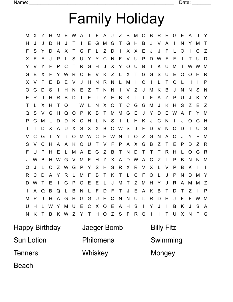 Family Holiday Word Search
