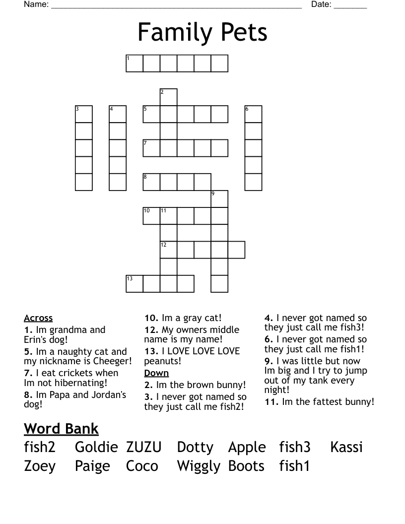 Family Pets Crossword