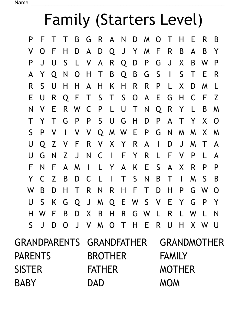 Family (Starters Level) Word Search