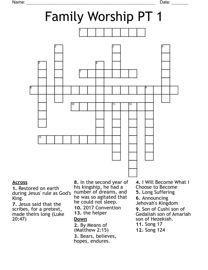 Family Worship PT 1 Crossword