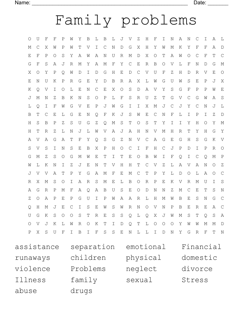 Family problems  Word Search