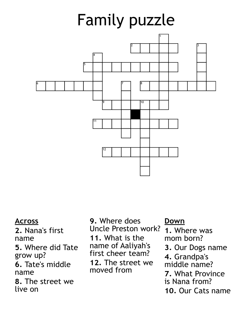 Family puzzle Crossword