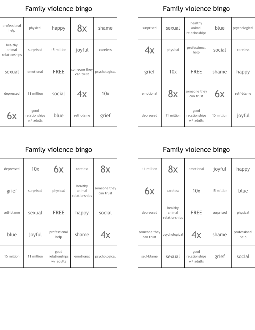 Family violence bingo