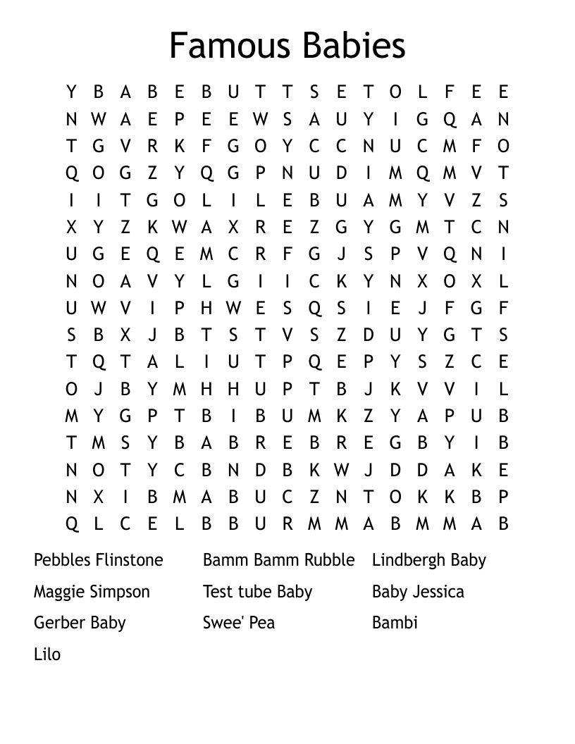 Famous Babies Word Search