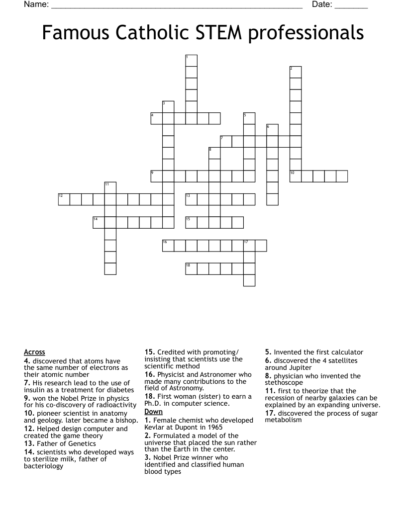 Famous Catholic STEM professionals Crossword