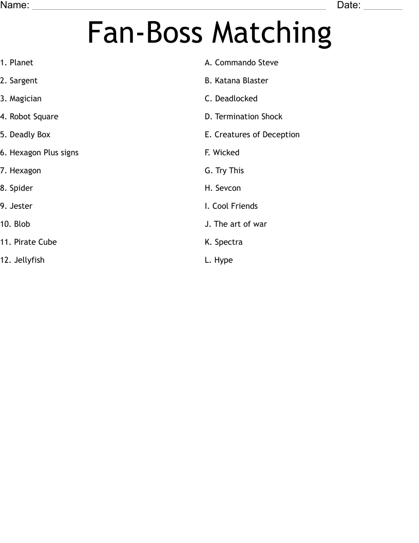Fan-Boss Matching Worksheet - WordMint