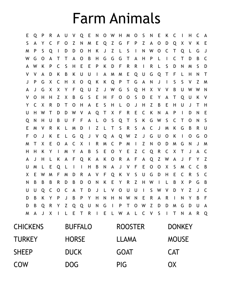 Farm Animals Word Search WordMint