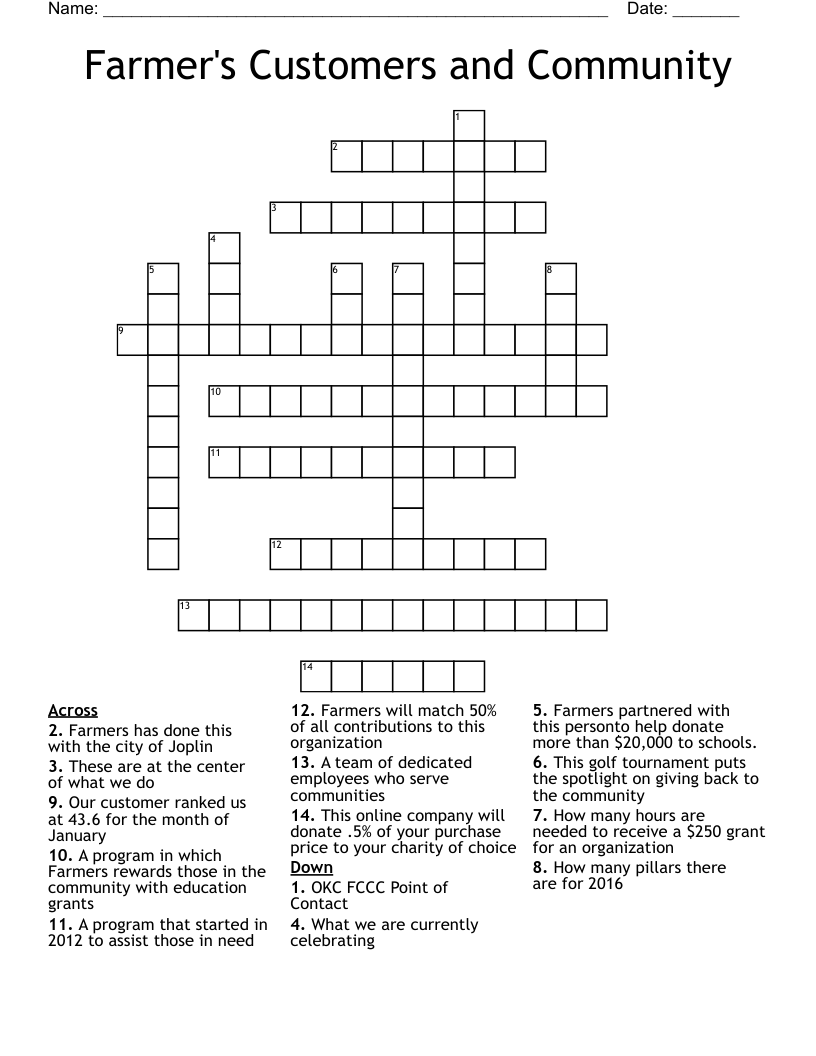 Farmer's Customers and Community Crossword WordMint