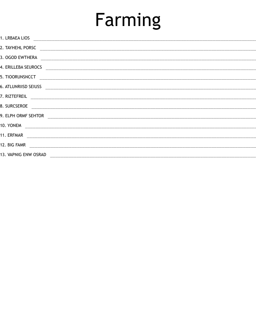 Farming Word Scramble