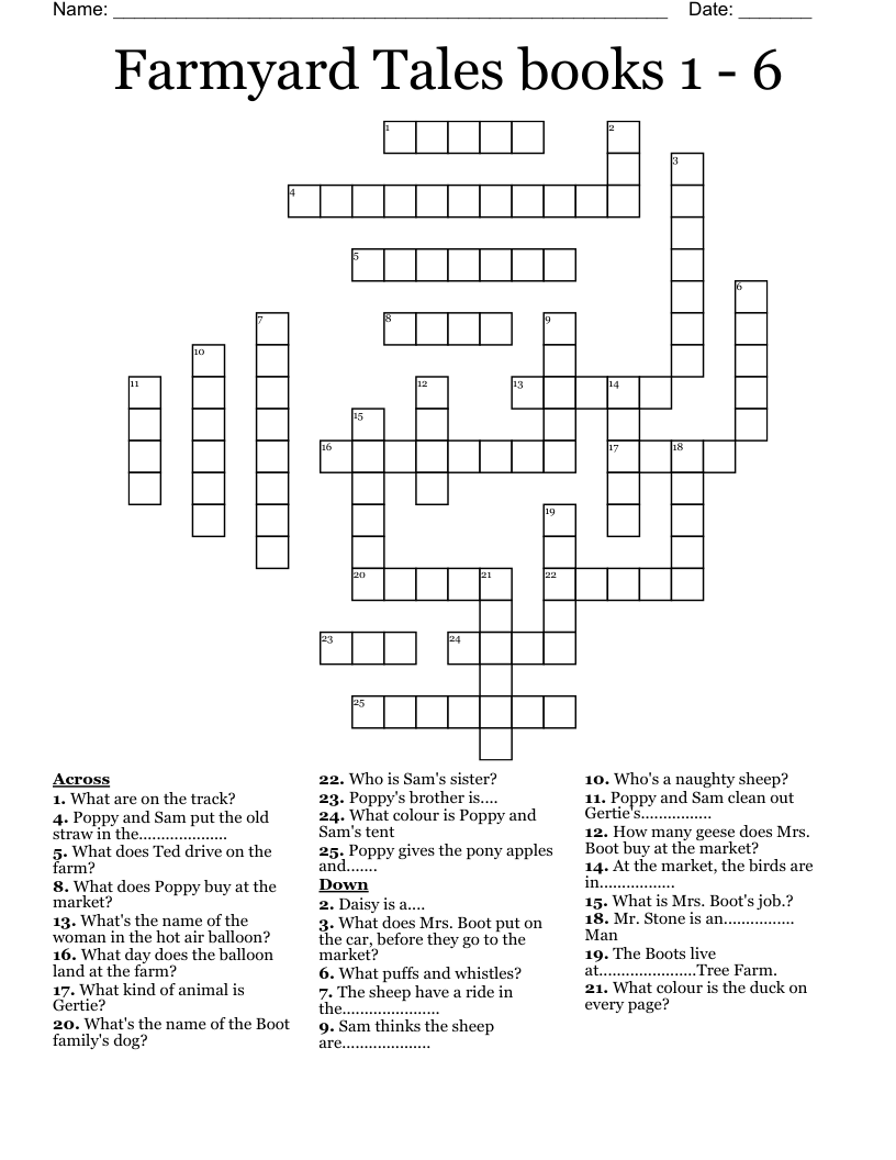 Farmyard Tales books 1 - 6 Crossword