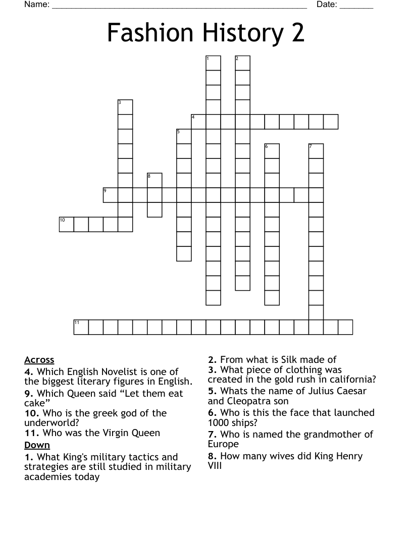Fashion History 2 Crossword