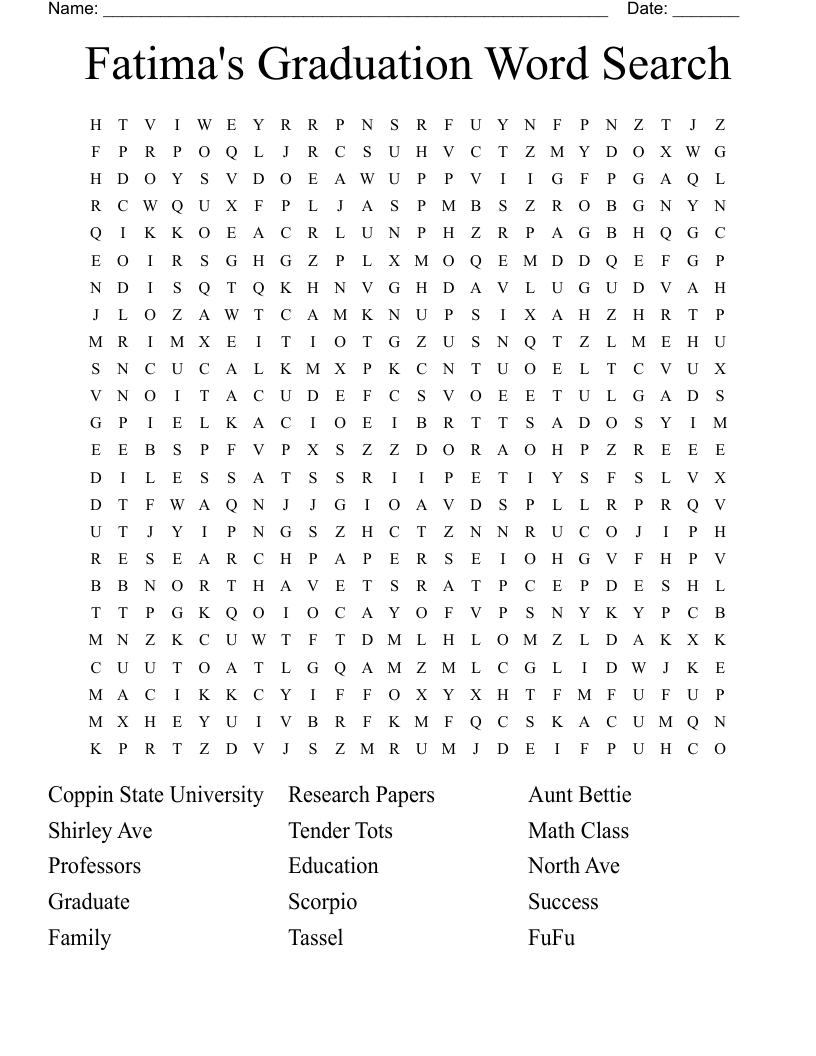 Fatima's Graduation Word Search