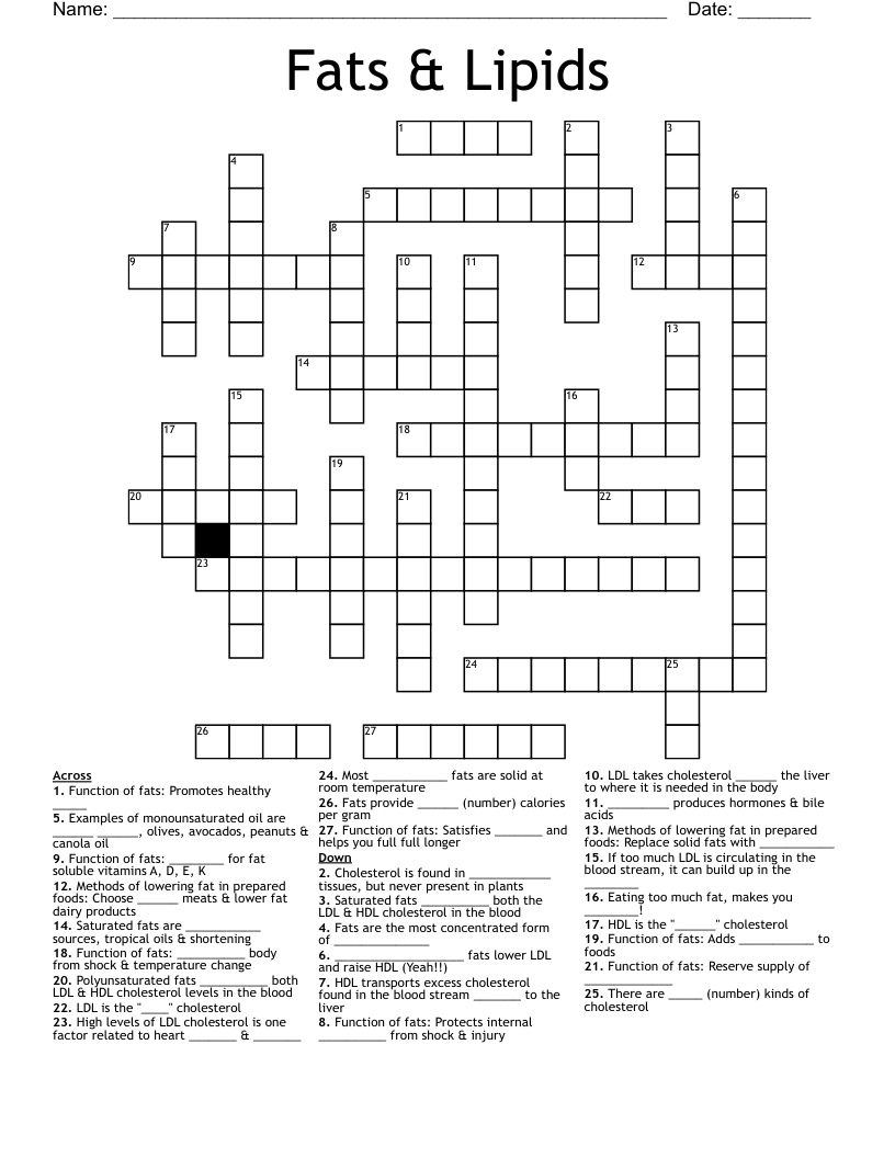 Nutrition Crossword Puzzle WordMint